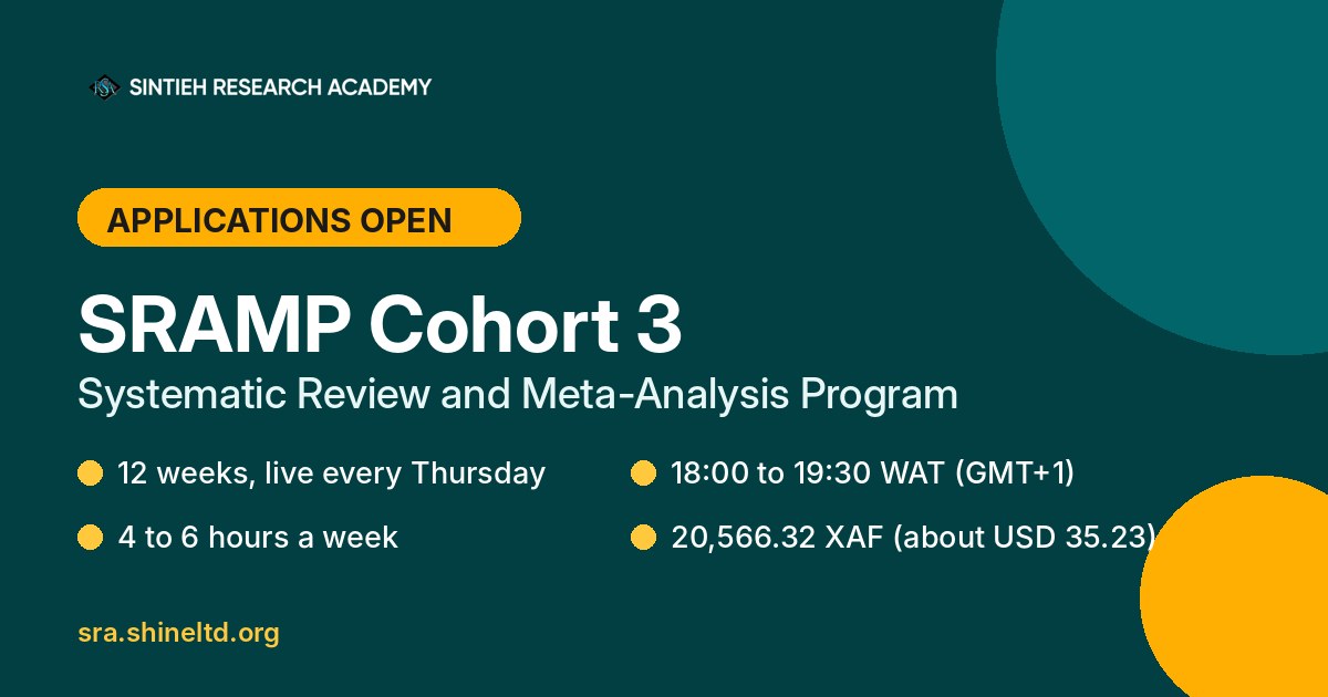 SRAMP Cohort 3, applications open: 12 weeks, live every Thursday 18:00 to 19:30 WAT, 4 to 6 hours a week, fee 20,566.32 XAF